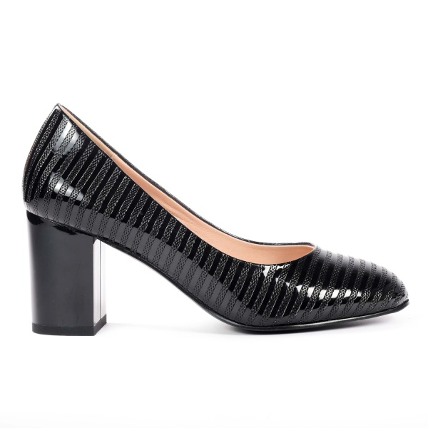 Pantofi Eleganți dama din Piele Ecologică Lăcuită CRL0132 NEGRU - Img 2