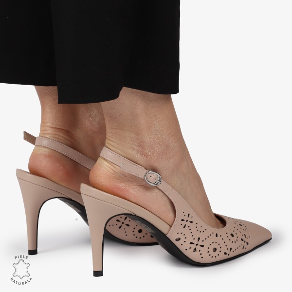 PANTOFI ELEGANTI dama din Piele Naturala CU TOC SUBTIRE SI INALT CRL1399 ROZ - Img 4