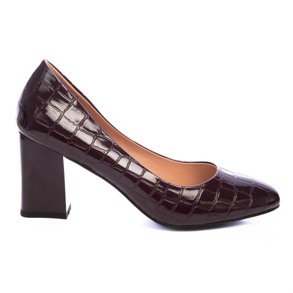 Pantofi Eleganti din Piele Ecologica cu model si toc Gros CRL0725 Bordo - Img 2