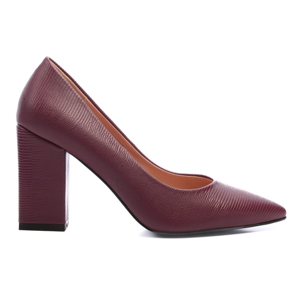 Pantofi Eleganti din Piele Ecologica cu model si toc Gros CRL0726 bordo - Img 2