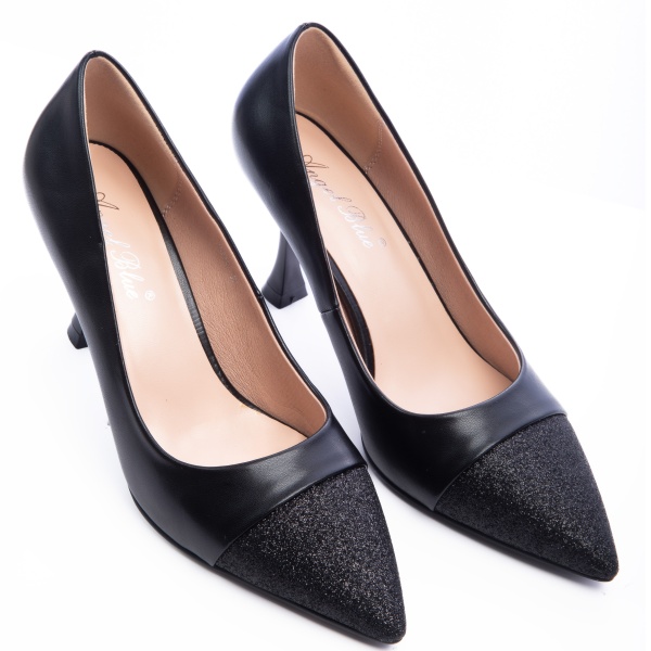 Pantofi Eleganti din Piele Ecologica cu toc Special CRL0729 negru - Img 2