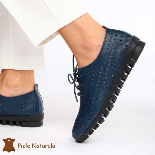 Pantofi Perforati dama din Piele Naturala cu mici perforatii CRL0188 NAVY - Img 3
