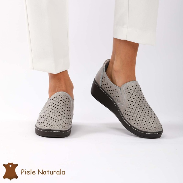 Pantofi Perforati dama din Piele Naturala cu mici perforatii CRL0193 GRI - Img 3