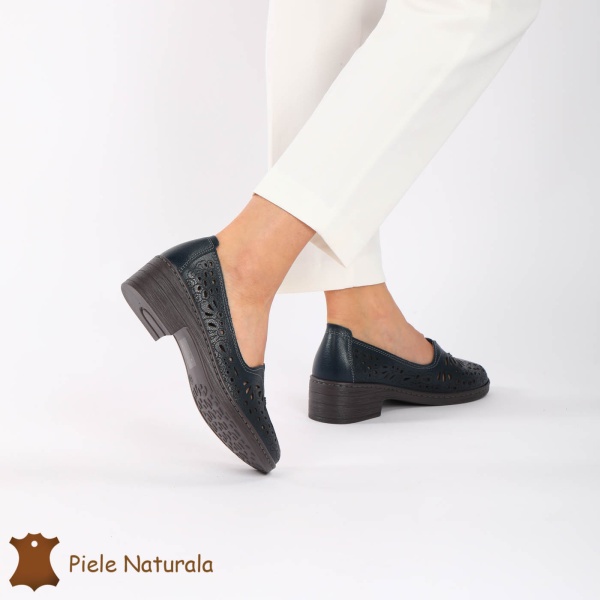 Pantofi Perforati dama din Piele Naturala cu mici perforatii CRL0201 BLEUMARIN - Img 3