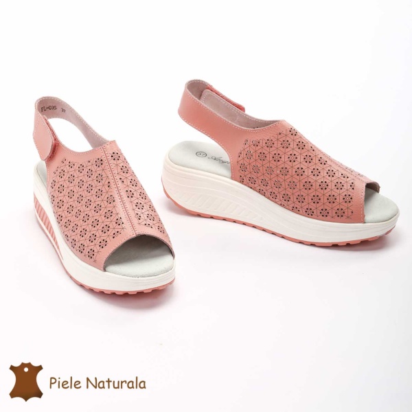 Pantofi Perforati dama din Piele Naturala cu talpa inalta CRL0187 ROZ - Img 2
