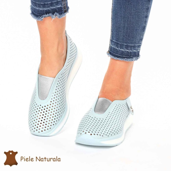 Pantofi Perforati Dama Piele naturală CRL0098 ALBASTRU - Img 2