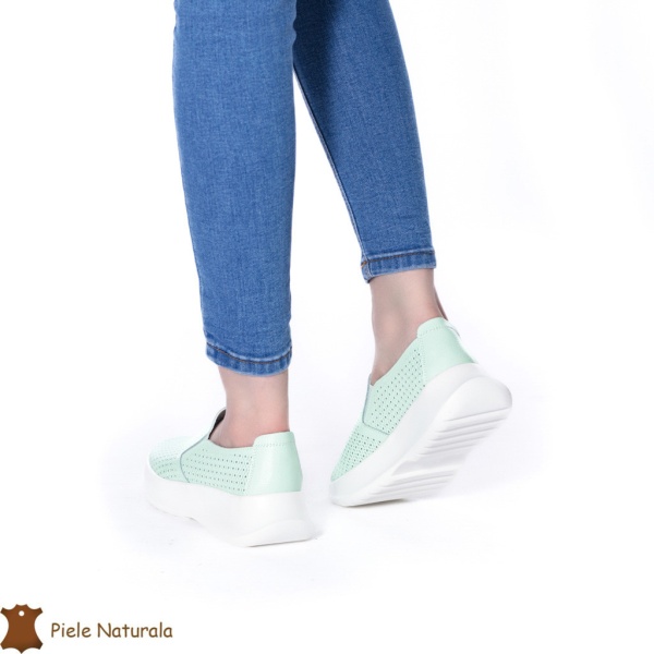 Pantofi Perforati Dama Piele naturală CRL0100 VERDE - Img 3