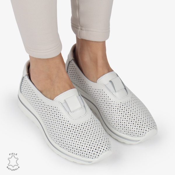 Pantofi Perforati Dama Piele naturală CRL0104 ALB - Img 2