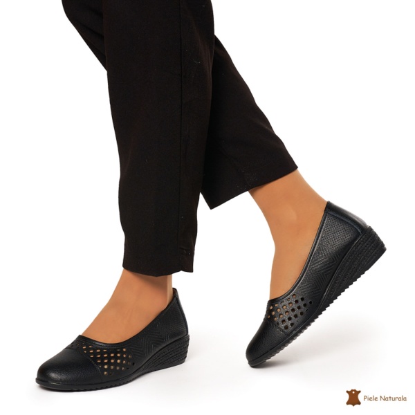 Pantofi Perforati Dama Piele Naturala Slip-on CRL0077 NEGRU - Img 3