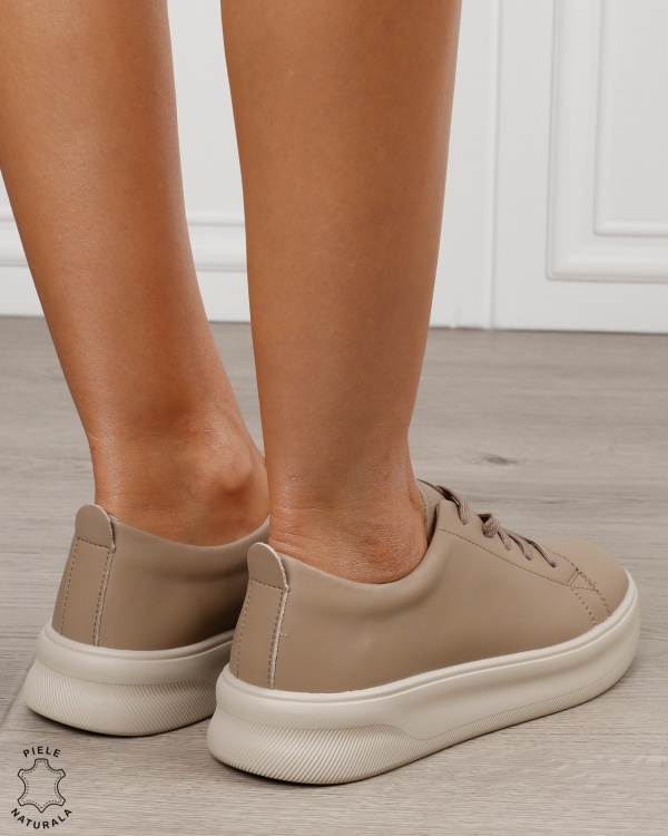 Pantofi sport damă din piele naturală cu design clasic CRL1866 KHAKI - Img 3