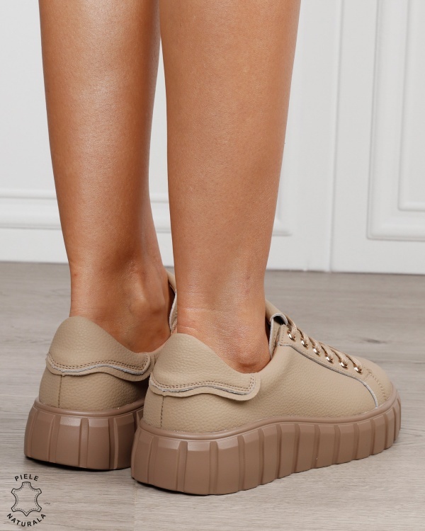 Pantofi sport damă din piele naturală cu design modern CRL1869 KHAKI - Img 3