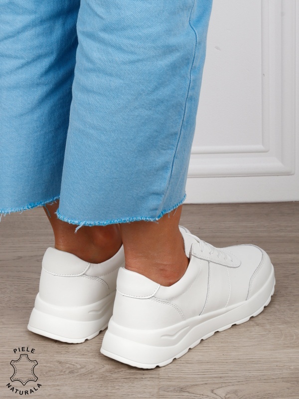 Pantofi sport dama din piele naturală cu design versatil CRL1812 ALB - Img 3