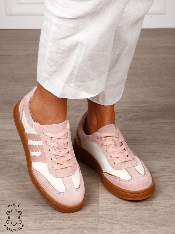 Pantofi sport damă din piele naturală întoarsă si material textil lateral CRL1566 ROZ - Img 3