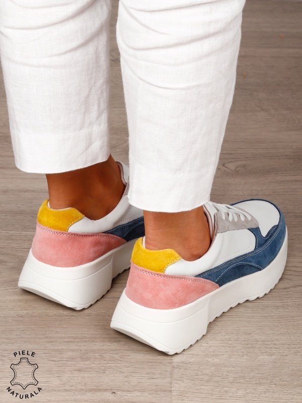 Pantofi sport damă din piele naturală și piele naturală întoarsă, multicolor CRL1564 BLEUMARIN - Img 3