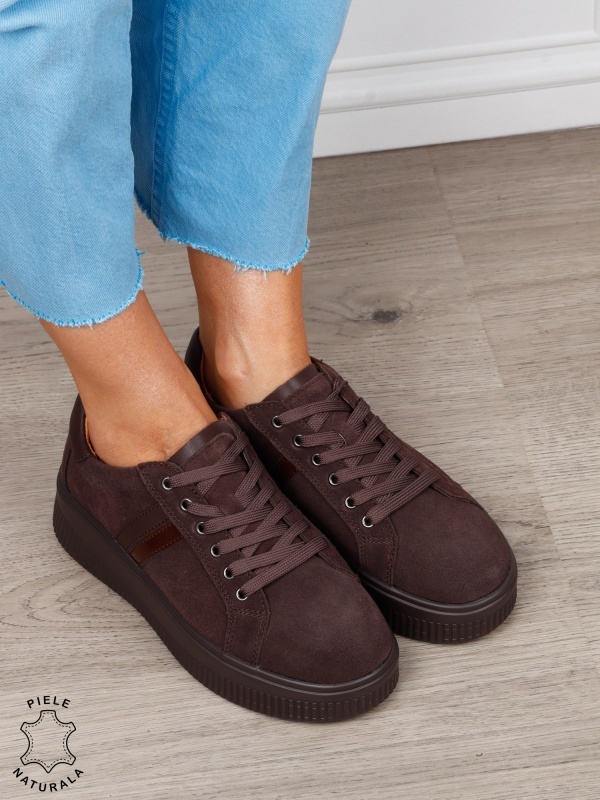 Pantofi sport din piele naturală intoarsa cu finisaje premium CRL1811 CAFENIU - Img 2