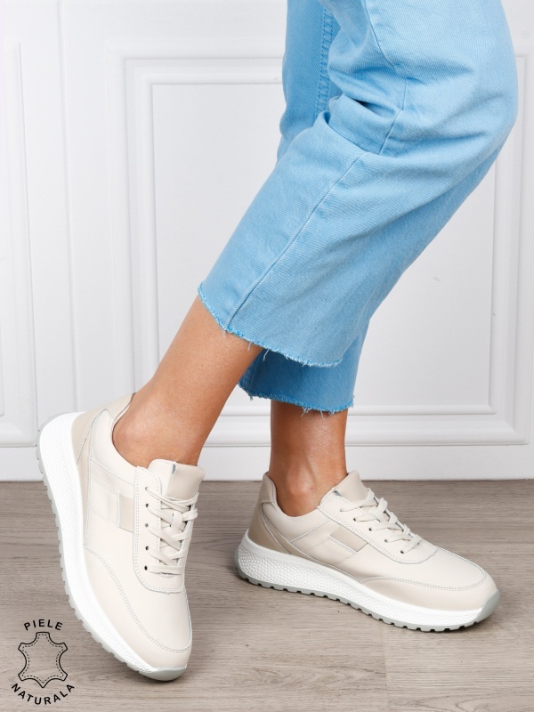 Pantofi sport din piele naturală pentru confort și stil CRL1813 BEJ - Img 2