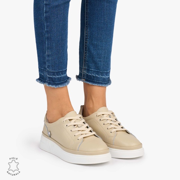 Pantofii casual piele naturala COMOZI CRL1070 CULOARE:BEJ - Img 3
