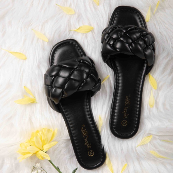 Papuci dama din Piele Ecologica negre CRL0151 - Img 2