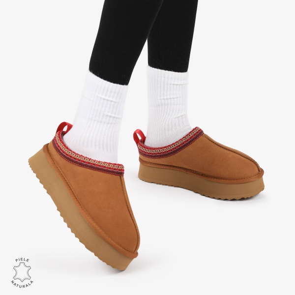 PAPUCI DAMA TIP UG din PIELE NATURALA INTOARSA CRL1268 CULOARE: CAMEL - Img 3