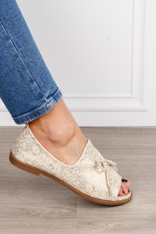 Sandale dama din piele Ecologica cu brant din piele naturala si fundita CRL1592 BEJ - Img 3