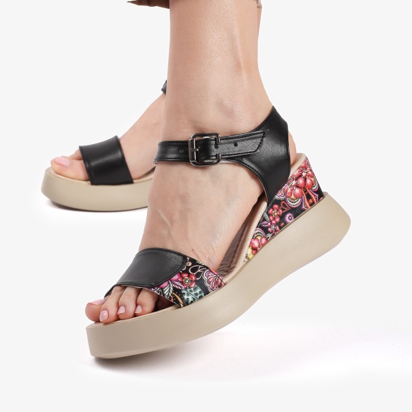 Sandale dama din Piele Ecologica cu Imprimeu Floral CRL0813 - Img 2
