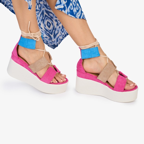 SANDALE Dama DIN PIELE ECOLOGICA INTOARSA CU PLATFORMA CRL1023 Culoare: FUCSIA - Img 3