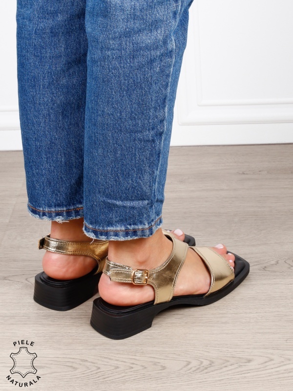SANDALE dama din piele naturala cu barete CRL1627 AURIU - Img 2