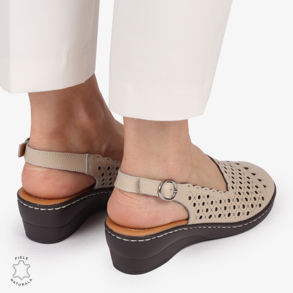 Sandale DAMA DIN PIELE NATURALA SI STIL AJURAT CRL1408 BEJ - Img 3