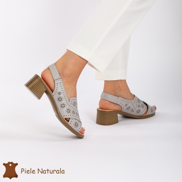 SANDALE Dama Piele Naturala CU barete incrucisate CRL1441 Culoare: GRI - Img 3