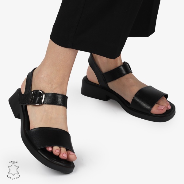 SANDALE Dama Piele Naturala CU CATARAMA CONFORTABILE CRL1372 NEGRU - Img 4
