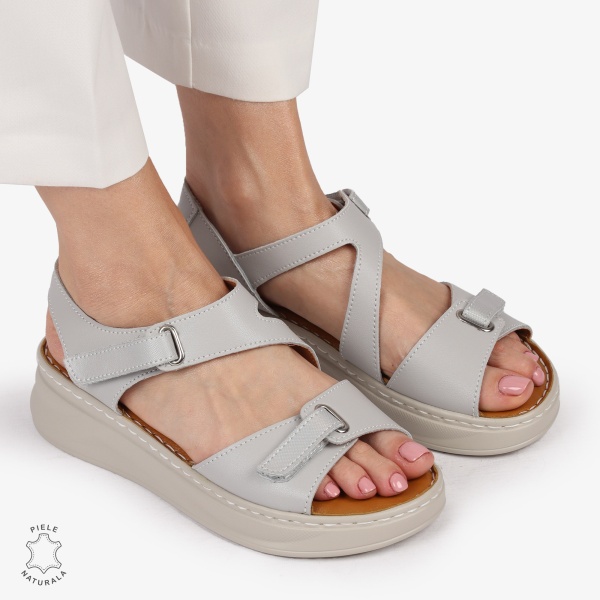 Sandale din piele naturală cu talpă ușoară pentru confort CRL1401 GRI - Img 3