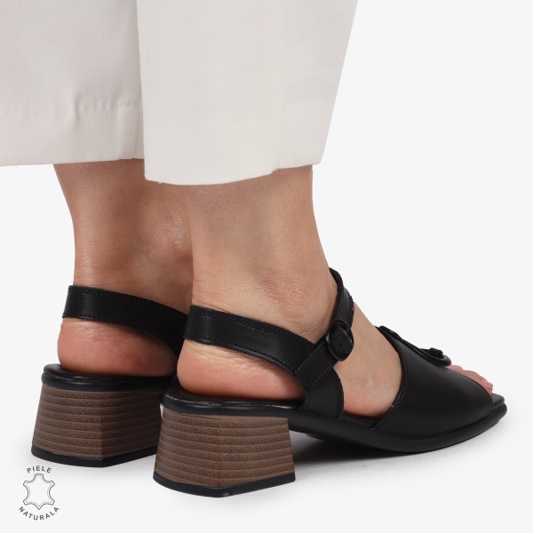 Sandale elegante din piele naturală CU CATARAMA SI VARF DECUPAT CRL1402 NEGRU - Img 4