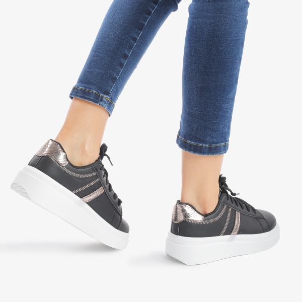 SNEAKERS DAMA din PIELE ECOLOGICA CRL0887 CULOARE:NEGRU - Img 3