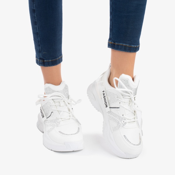 SNEAKERS din PIELE ECOLOGICA CU STRAS in stil Zig-Zag,Usori CRL0865 - Img 2