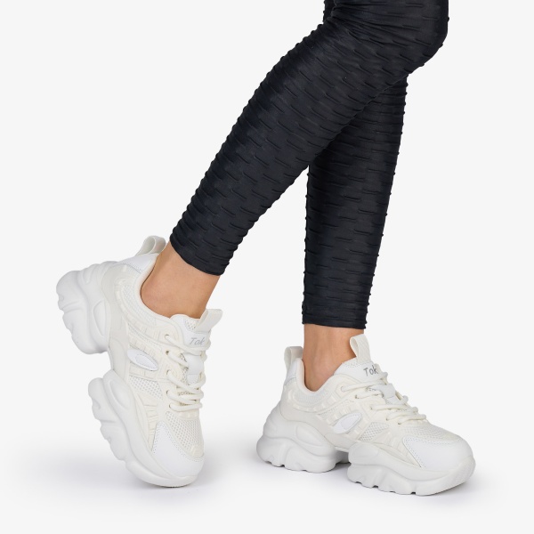 SNEAKERS din PIELE ECOLOGICA SI TEXTIL CRL1038 CULOARE: ALB - Img 2