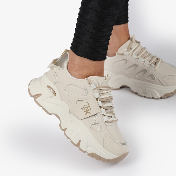 SNEAKERS din PIELE ECOLOGICA SI TEXTIL CRL1515 Beige - Img 2