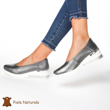BALERINI DAMA din PIELE NATURALA CRL0978 CULOARE: PEWTER