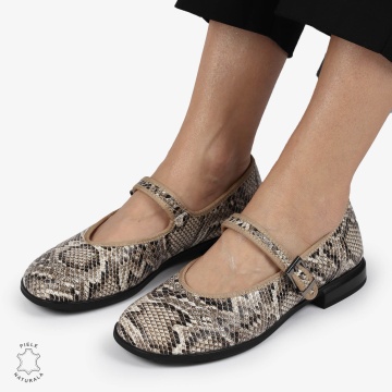BALERINI dama din Piele Naturala CU CATARAMA CRL1367 BEJ CROCO - Img 5