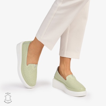 Balerini dama din Piele Naturala cu fundita CRL1074 CULOARE: Verde - Img 3