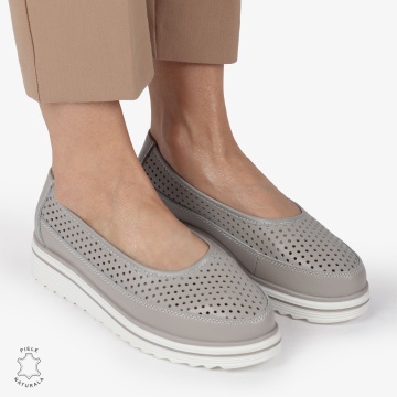 Balerini dama din Piele Naturala cu talpa groasa CRL0172 GRI - Img 2