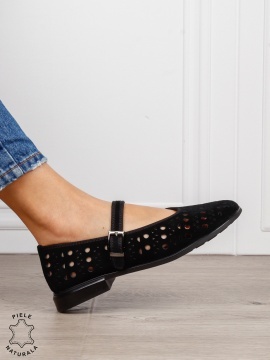Balerini dama din piele naturala Intoarsa cu barete SI DESIGN UNIC CRL1629 NEGRU - Img 3