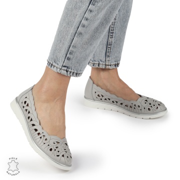 BALERINI dama din Piele naturala PERFORATA SLIP-ON CRL1357 GRI - Img 3