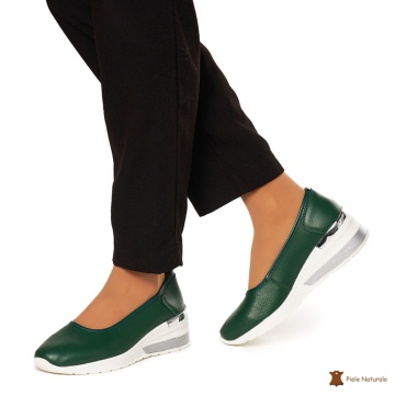 Balerini Dama Piele Naturala slip-on CRL0082 VERDE INCHIS - Img 2