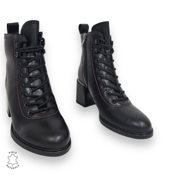BOTINE DAMA CU TOC GROS din PIELE NATURALA CRL0894 CULOARE:NEGRU-ROSU - Img 2