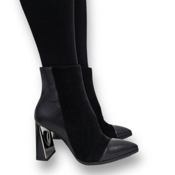 Botine DAMA din PIELE Ecologica cu FERMOAR SI TOC SPECIAL CRL0933 CULOARE: Negru - Img 2