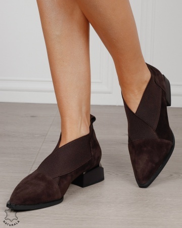 Botine damă din piele naturală Intoarsa cu elastic frontal CRL1883 CAFENIU - Img 4