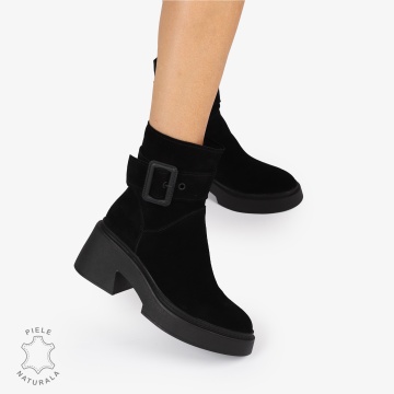Botine Piele Naturala intoarsa cu Catarama, Design Modern și Confortabil CRL1242 Negru - Img 2