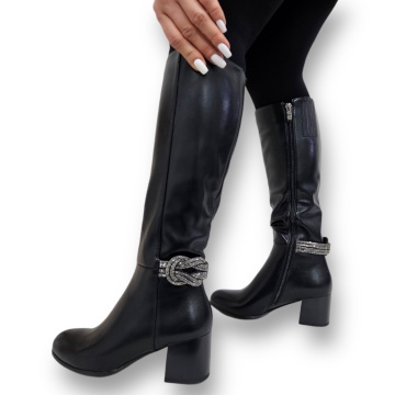 CIZME DAMA din PIELE ECOLOGICA cu FERMOAR CRL0919 CULOARE:Negru - Img 2
