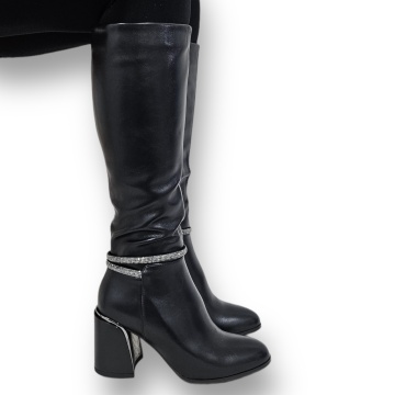 CIZME DAMA din PIELE ECOLOGICA cu FERMOAR CRL0921 CULOARE: Negru - Img 4