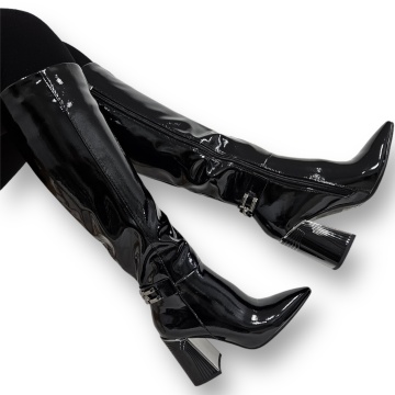 CIZME DAMA din PIELE Ecologica LACUITA cu FERMOAR CRL0924 CULOARE: Negru - Img 3